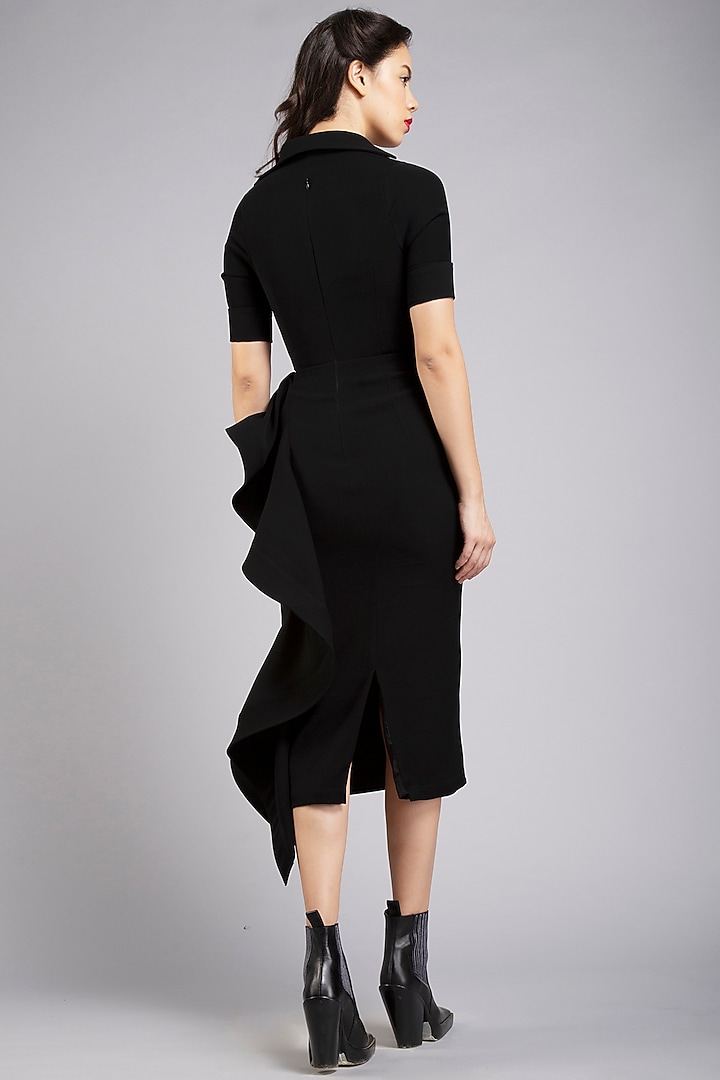 Black Micro Frilled Pencil Party Wear Dress by Gauri And Nainika at Pernia's Pop Up Shop