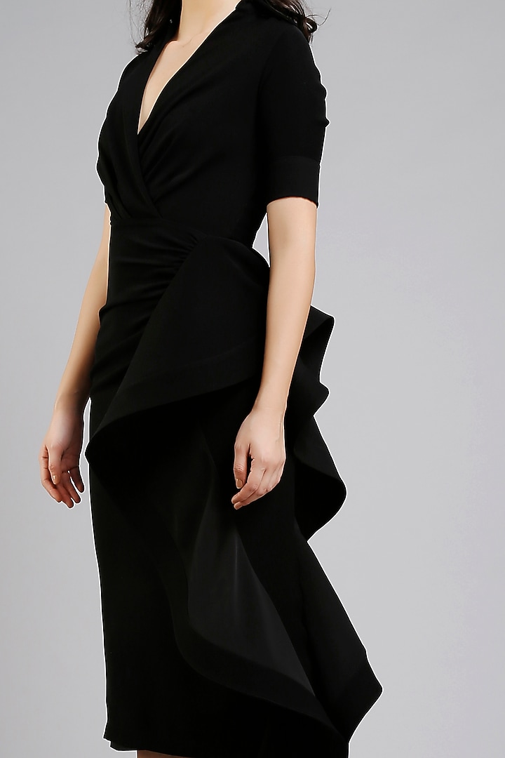 Black Micro Frilled Pencil Party Wear Dress by Gauri And Nainika at Pernia's Pop Up Shop