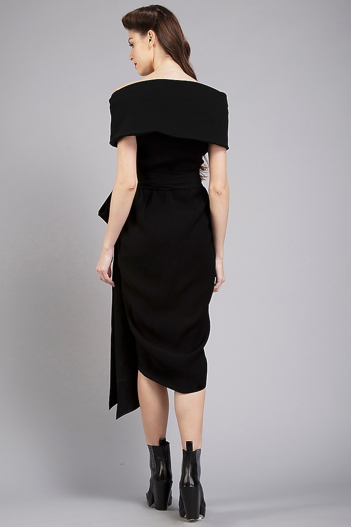 Black Micro Wrap Midi Party Wear Dress by Gauri And Nainika at Pernia's Pop Up Shop