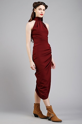 Berry-Colored Micro Asymmetric Dress by Gauri And Nainika