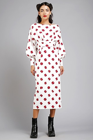White Micro Polka Dot Dress by Gauri And Nainika