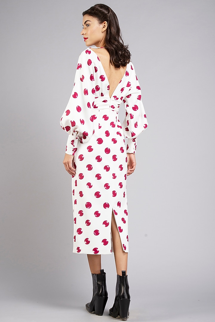 White Micro Polka Dot Party Wear Dress by Gauri And Nainika at Pernia's Pop Up Shop