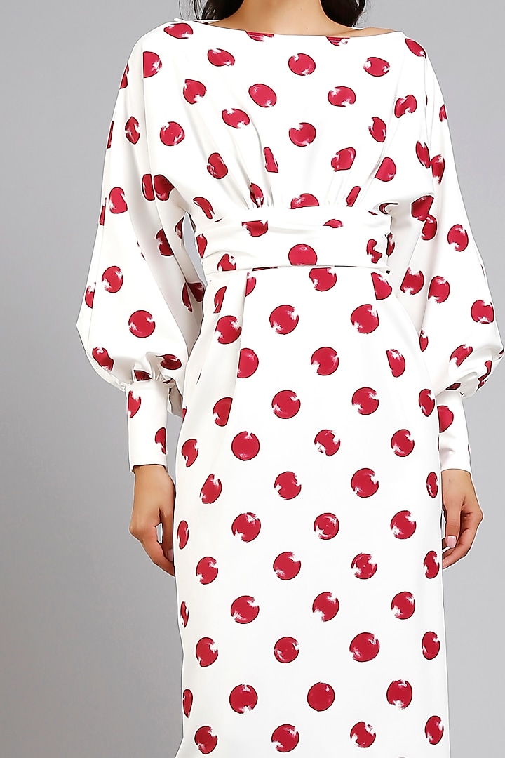 White Micro Polka Dot Party Wear Dress by Gauri And Nainika at Pernia's Pop Up Shop