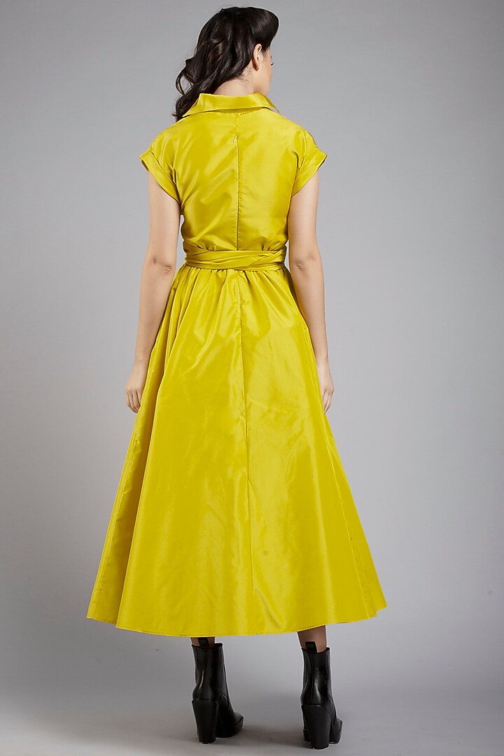 Mustard Wrap Party Wear Dress With Drop Sleeves by Gauri And Nainika at Pernia's Pop Up Shop