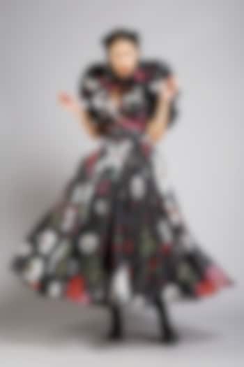Black Floral Printed Dress by Gauri And Nainika