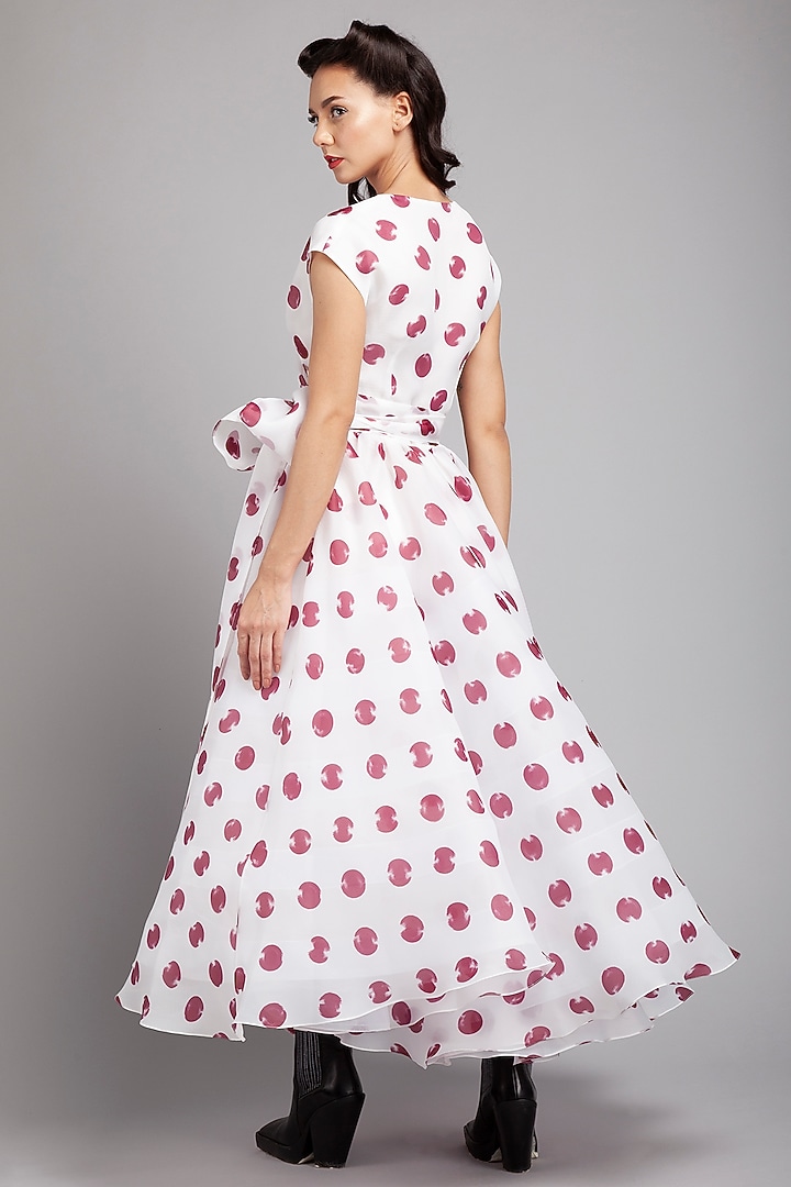 White & Red Organza Polka Dot Party Wear Dress by Gauri And Nainika at Pernia's Pop Up Shop