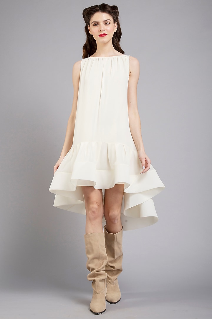 Ivory Crepe Mini Party Wear Dress by Gauri And Nainika at Pernia's Pop Up Shop
