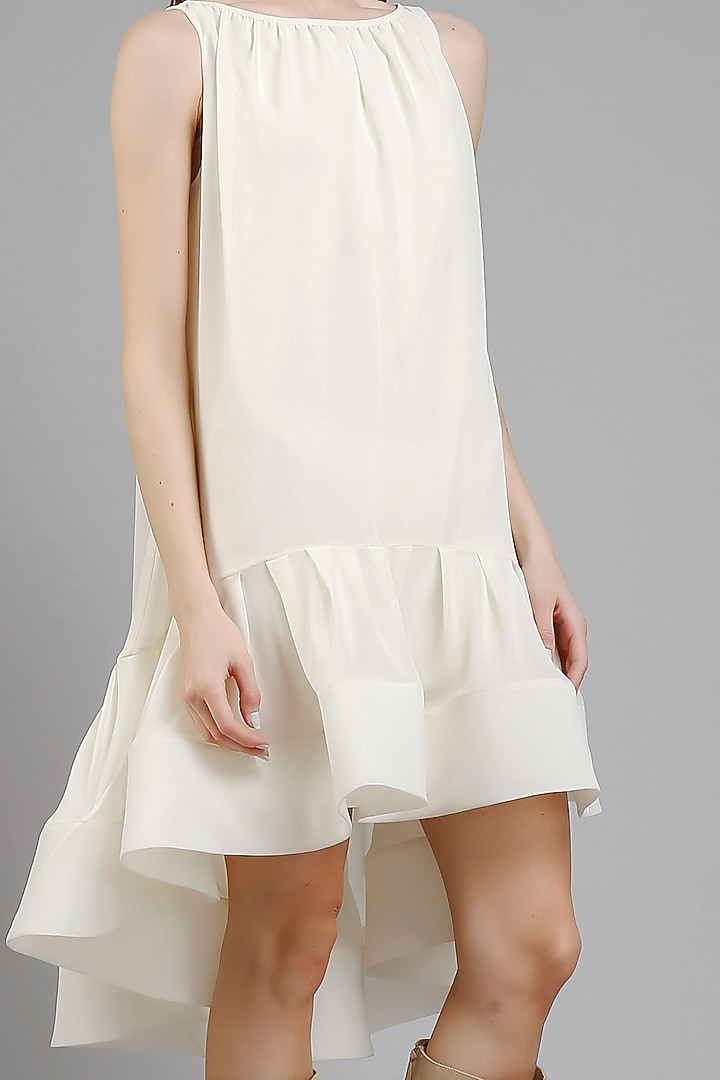 Ivory Crepe Mini Party Wear Dress by Gauri And Nainika at Pernia's Pop Up Shop