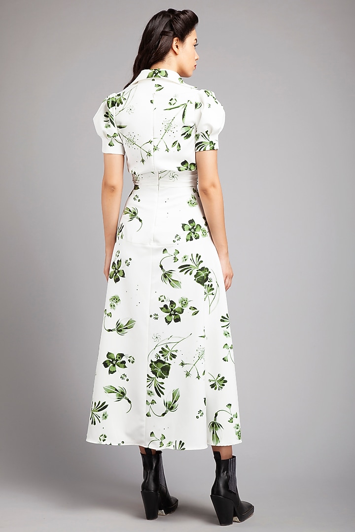 White Micro Printed Midi Party Wear Dress by Gauri And Nainika at Pernia's Pop Up Shop