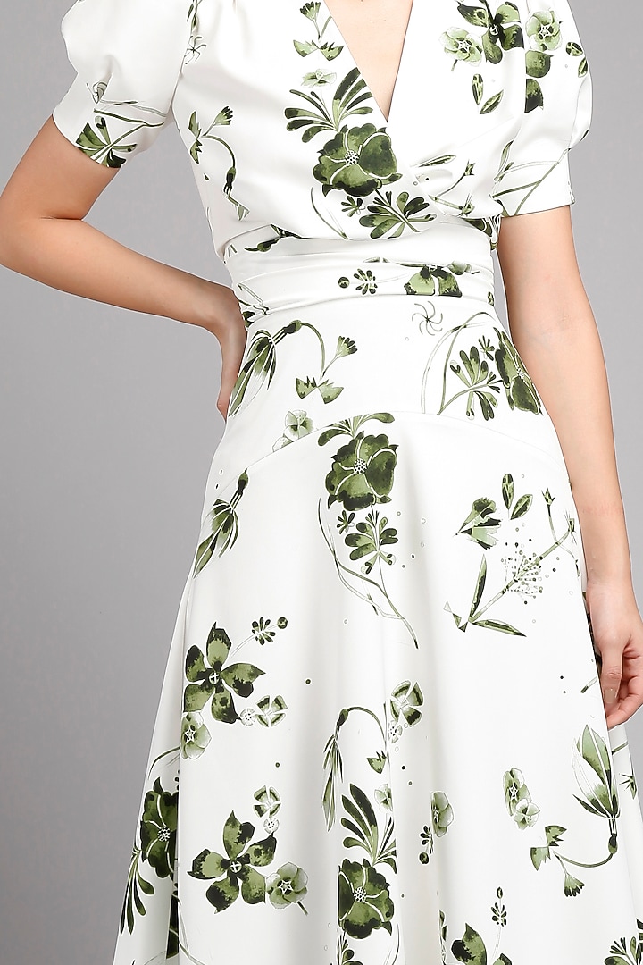 White Micro Printed Midi Party Wear Dress by Gauri And Nainika at Pernia's Pop Up Shop