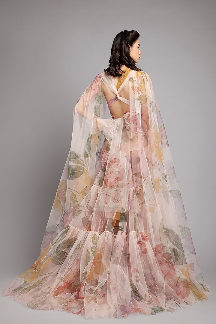 Pink Floral Printed Gown by Gauri And Nainika at Pernia's Pop Up Shop