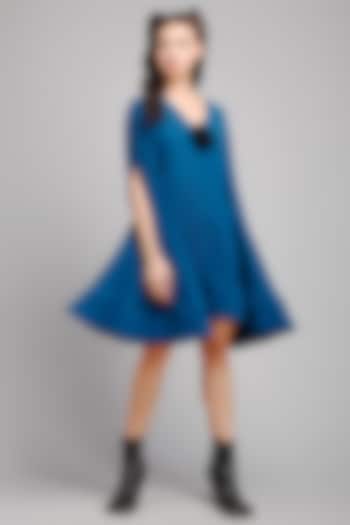 Teal Blue Dress With Cape Sleeves by Gauri And Nainika