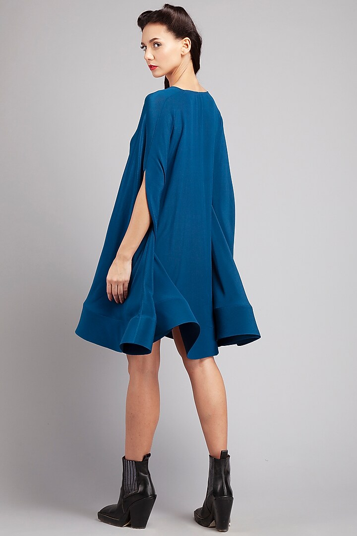 Teal Blue Crepe Mini Party Wear Dress by Gauri And Nainika at Pernia's Pop Up Shop