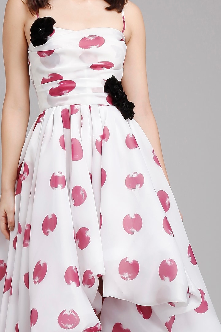 White Organza Polka Dot High-Low Corset Party Wear Dress by Gauri And Nainika at Pernia's Pop Up Shop
