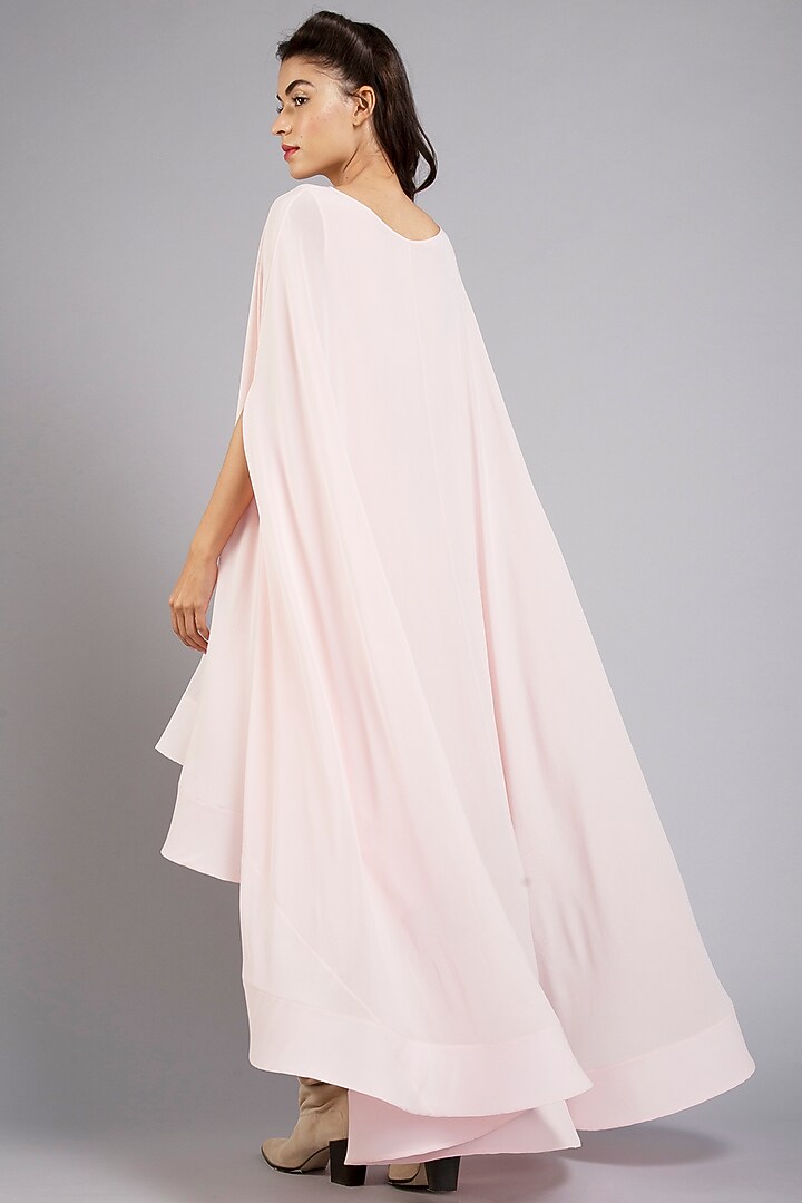 Light Pink Crepe High-Low Cape Party Wear Dress by Gauri And Nainika at Pernia's Pop Up Shop