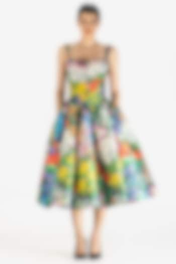 Multi-Colored Mikado Poppy Printed Midi Dress by Gauri And Nainika at Pernia's Pop Up Shop