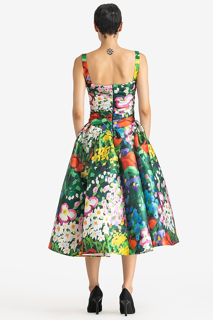 Multi-Colored Mikado Poppy Printed Midi Party Wear Dress by Gauri And Nainika at Pernia's Pop Up Shop