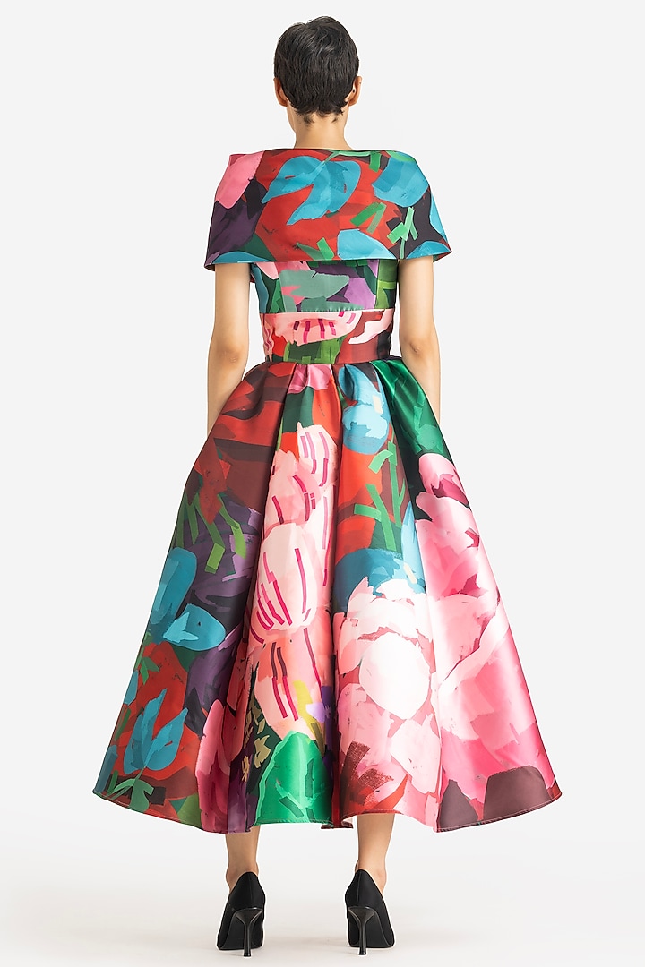 Pink Mikado Printed Midi Party Wear Dress by Gauri And Nainika at Pernia's Pop Up Shop