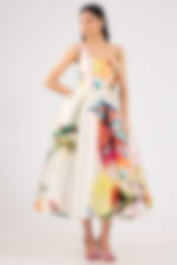 Ivory Mikado Printed Midi Party Wear Dress by Gauri And Nainika at Pernia's Pop Up Shop