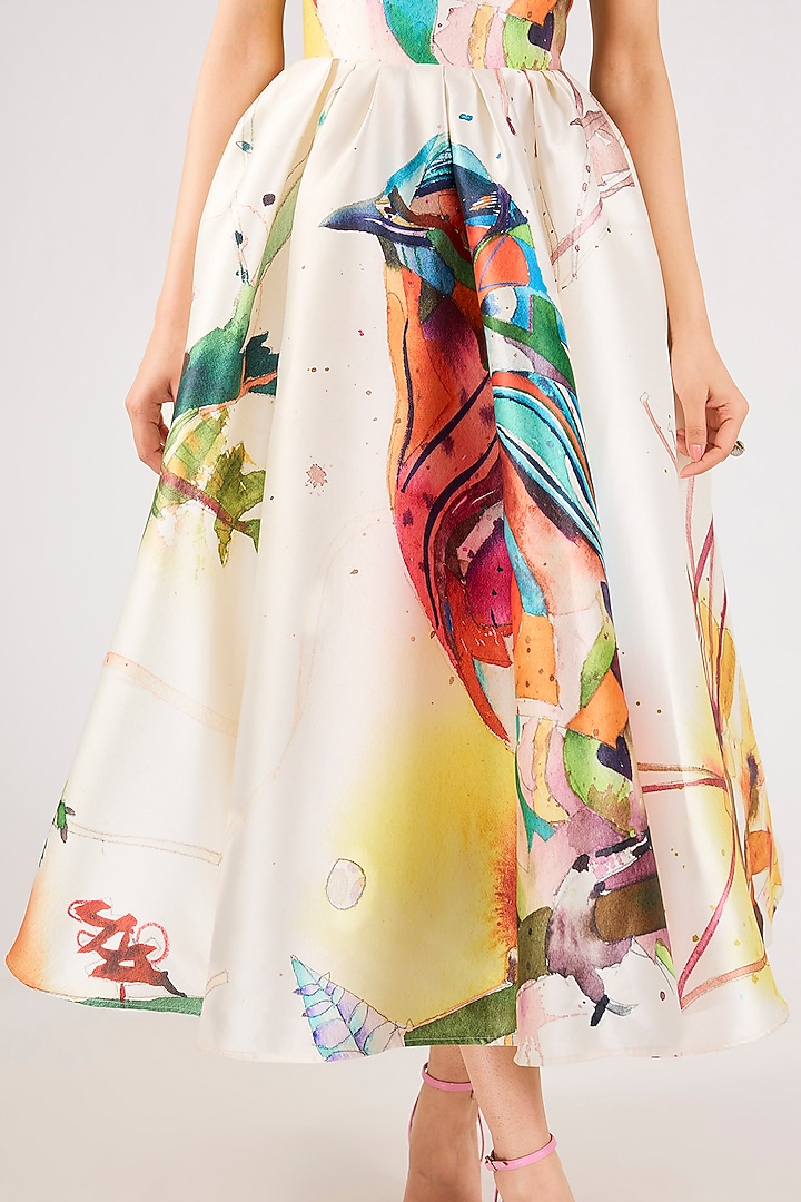 Ivory Mikado Printed Midi Party Wear Dress by Gauri And Nainika at Pernia's Pop Up Shop