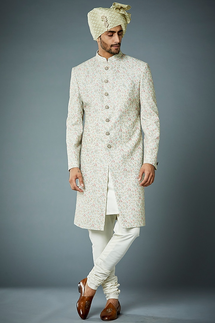 Pastel Mint Embroidered Wedding Sherwani Set by Gargee Designers at Pernia's Pop Up Shop