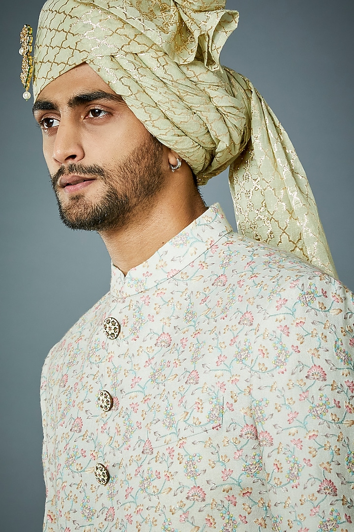 Pastel Mint Embroidered Wedding Sherwani Set by Gargee Designers at Pernia's Pop Up Shop