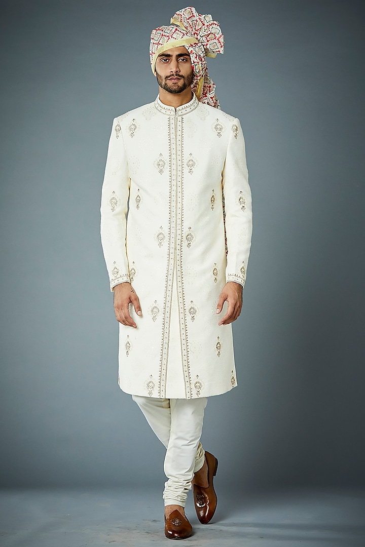 Ivory Hand Embroidered Sherwani Set by Gargee Designers