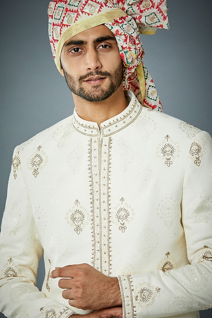 Ivory Hand Embroidered Wedding Sherwani Set by Gargee Designers at Pernia's Pop Up Shop