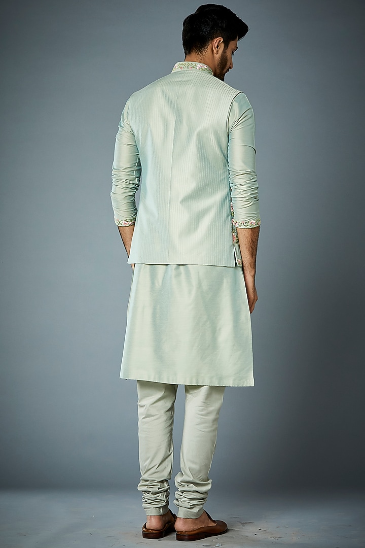 Mint Embroidered Bundi Jacket With Kurta Set by Gargee Designers at Pernia's Pop Up Shop