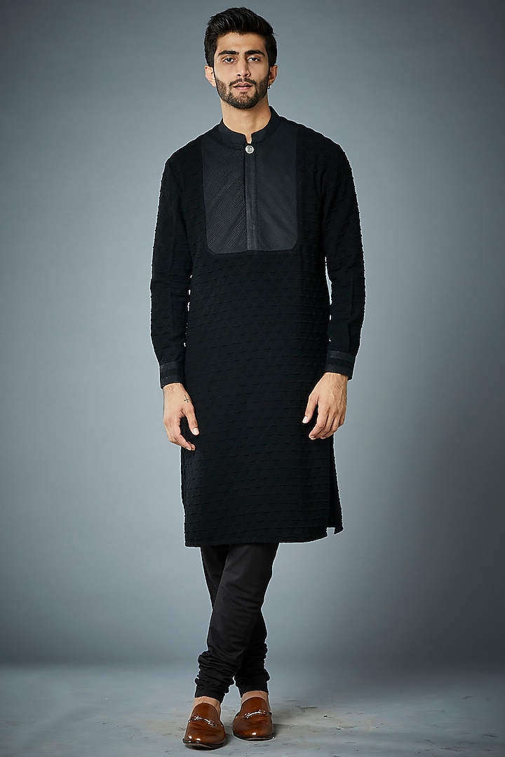 Black Tencel Textured Kurta Set by Gargee Designers