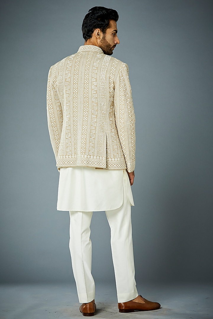 Beige Embroidered Wedding Indowestern Set by Gargee Designers at Pernia's Pop Up Shop