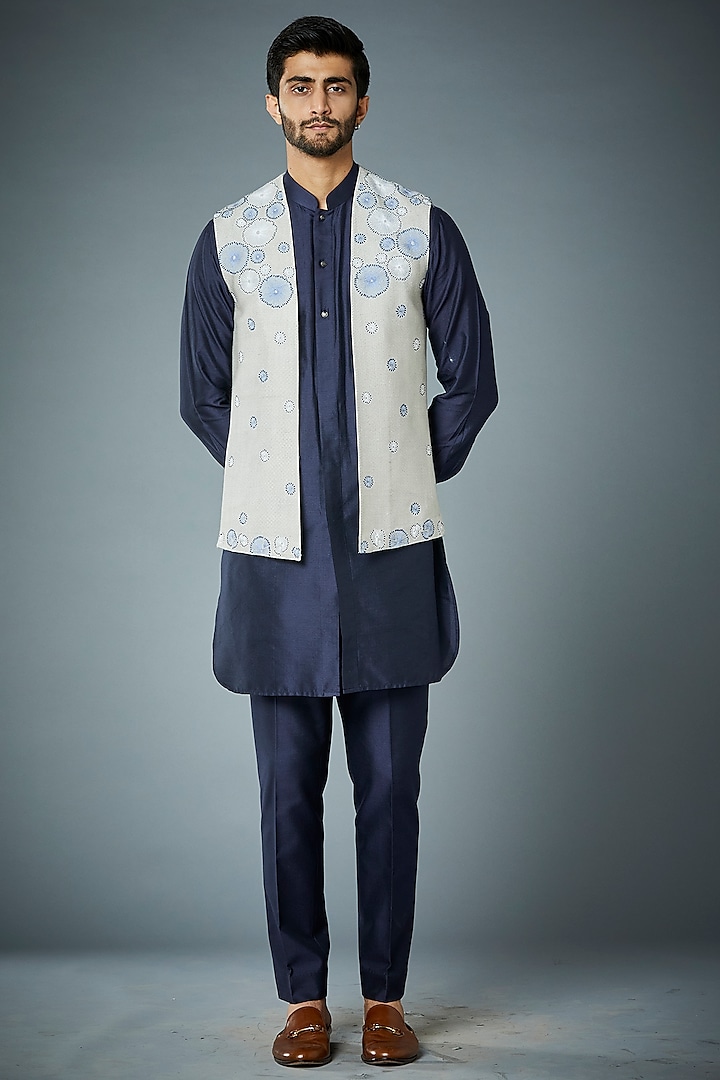 Grey Embroidered Indowestern Jacket Set by Gargee Designers
