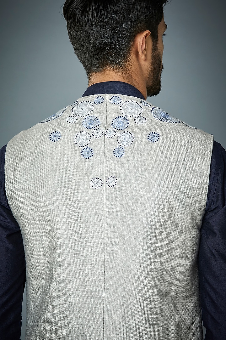 Grey Embroidered Indowestern Jacket Set by Gargee Designers at Pernia's Pop Up Shop