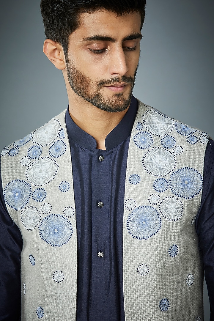 Grey Embroidered Indowestern Jacket Set by Gargee Designers at Pernia's Pop Up Shop