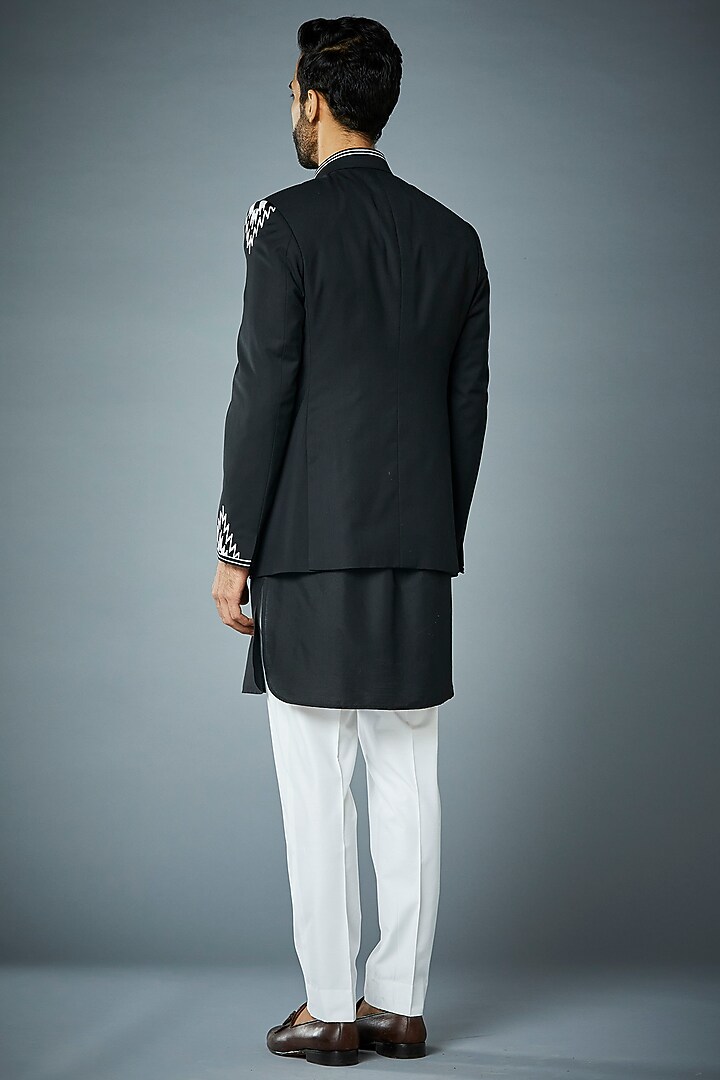 Black Cotton Silk Wedding Indowestern Set by Gargee Designers at Pernia's Pop Up Shop