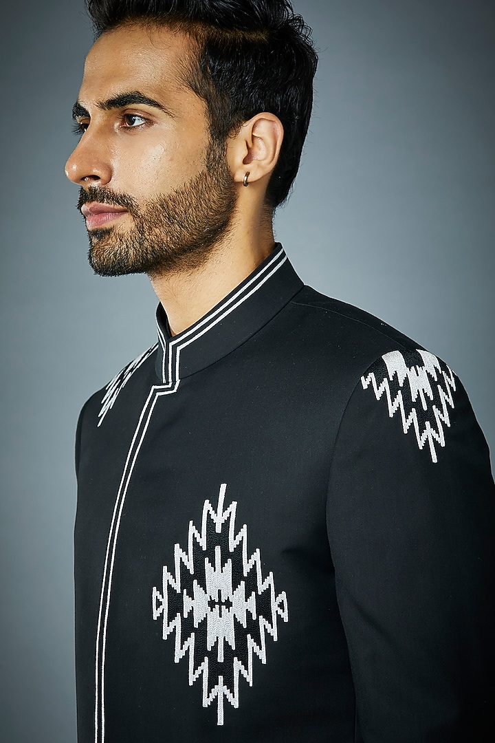 Black Cotton Silk Wedding Indowestern Set by Gargee Designers at Pernia's Pop Up Shop