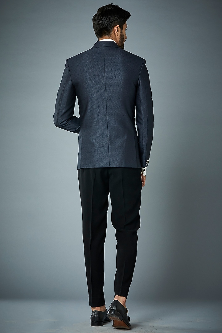 Grey & Black Textured Polyester Tuxedo Set by Gargee Designers at Pernia's Pop Up Shop