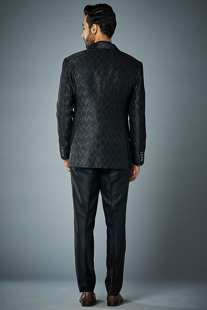 Black Crinkled Polyester Tuxedo Set by Gargee Designers at Pernia's Pop Up Shop