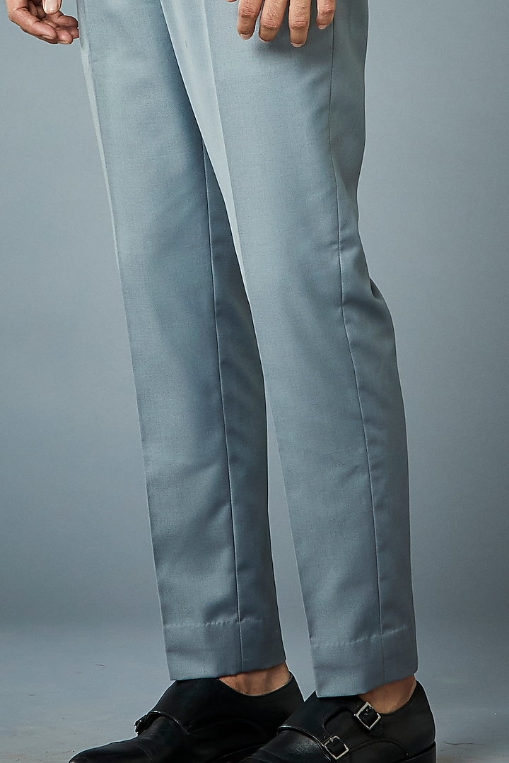Ice Blue & Grey Polyester Textured Tuxedo Set by Gargee Designers at Pernia's Pop Up Shop
