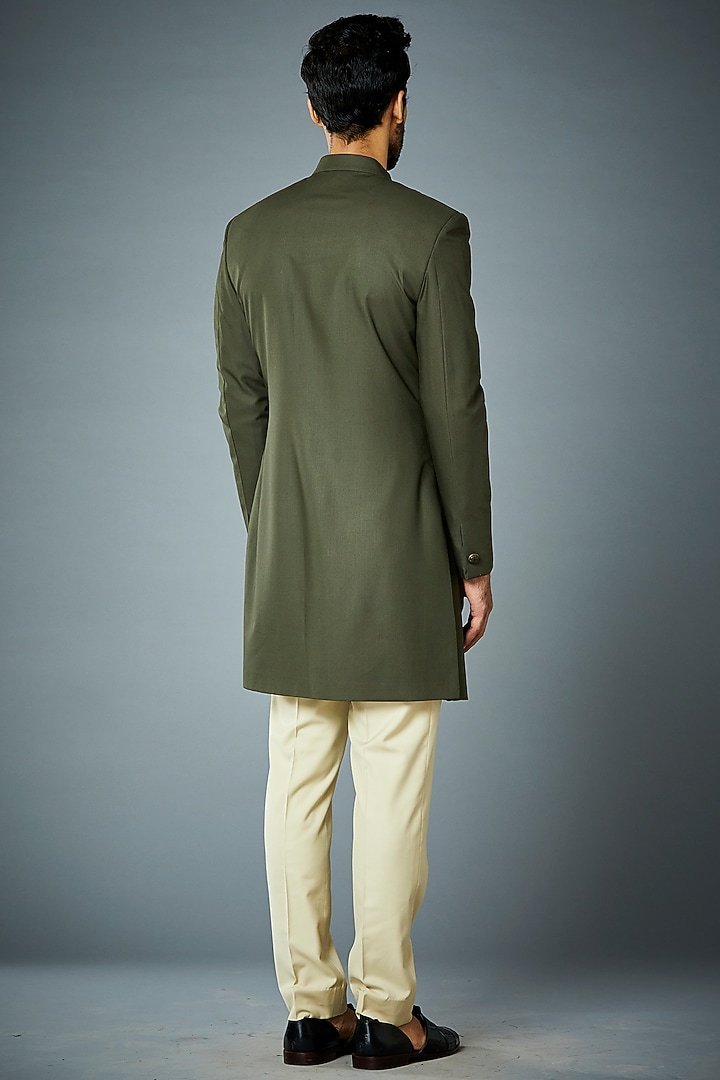 Olive Green Polyester Indo Western Jacket Set by Gargee Designers at Pernia's Pop Up Shop