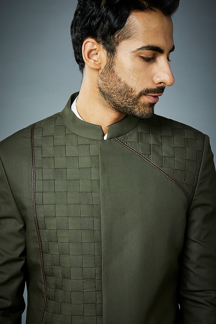 Olive Green Polyester Indo Western Jacket Set by Gargee Designers at Pernia's Pop Up Shop