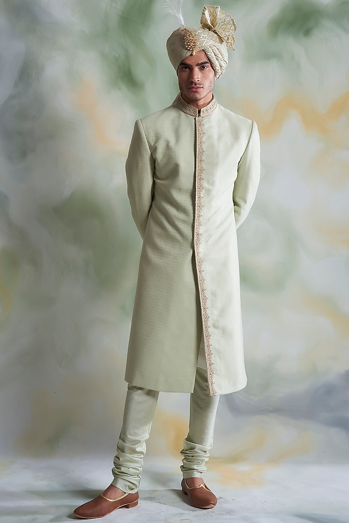 Mint Hand Embroidered Sherwani Set by Gargee Designers