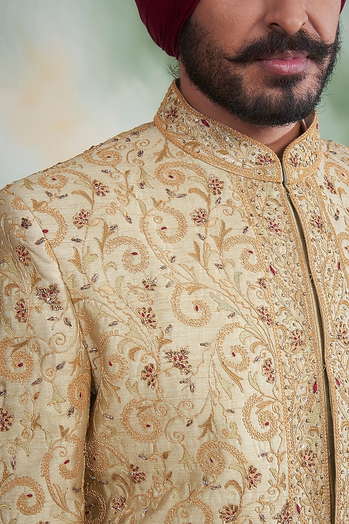 Golden Embroidered Groom Sherwani Set by Gargee Designers at Pernia's Pop Up Shop