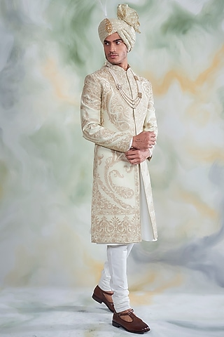 Mint Embroidered Sherwani Set by Gargee Designers