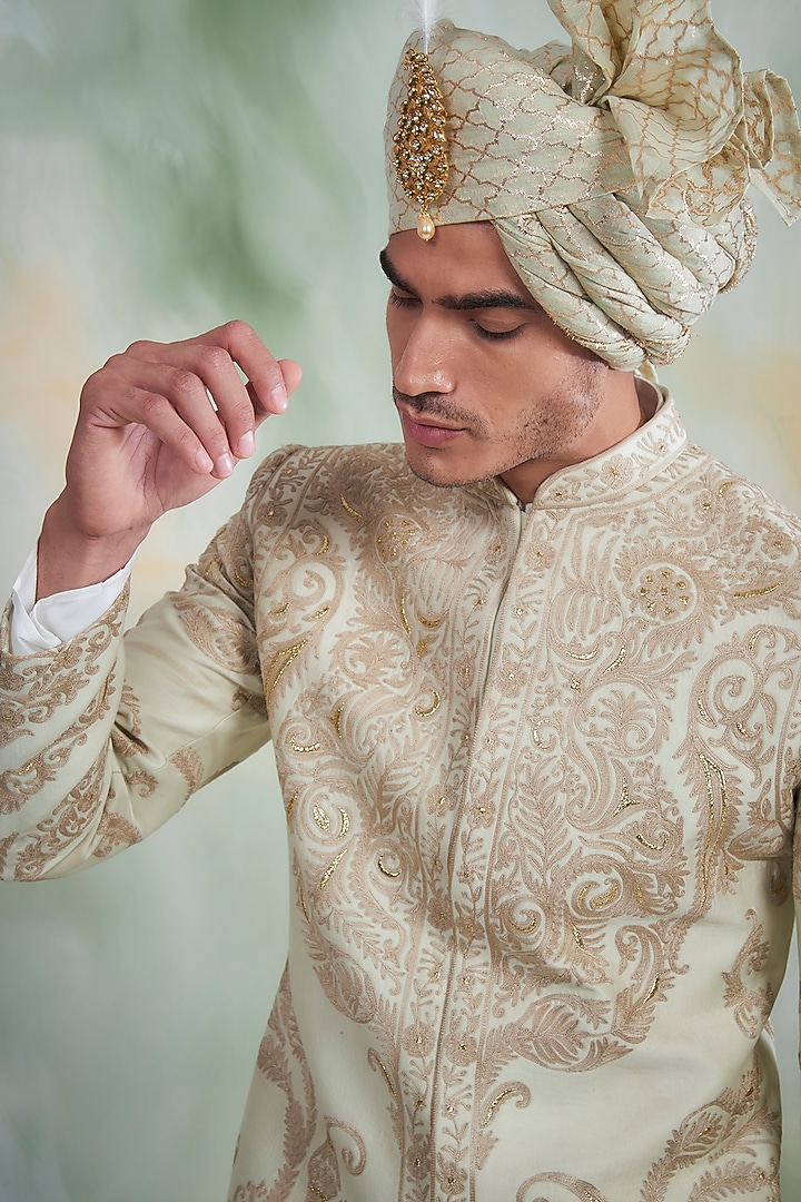 Mint Embroidered Wedding Sherwani Set by Gargee Designers at Pernia's Pop Up Shop