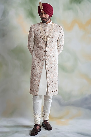 Ivory Embroidered Sherwani Set by Gargee Designers