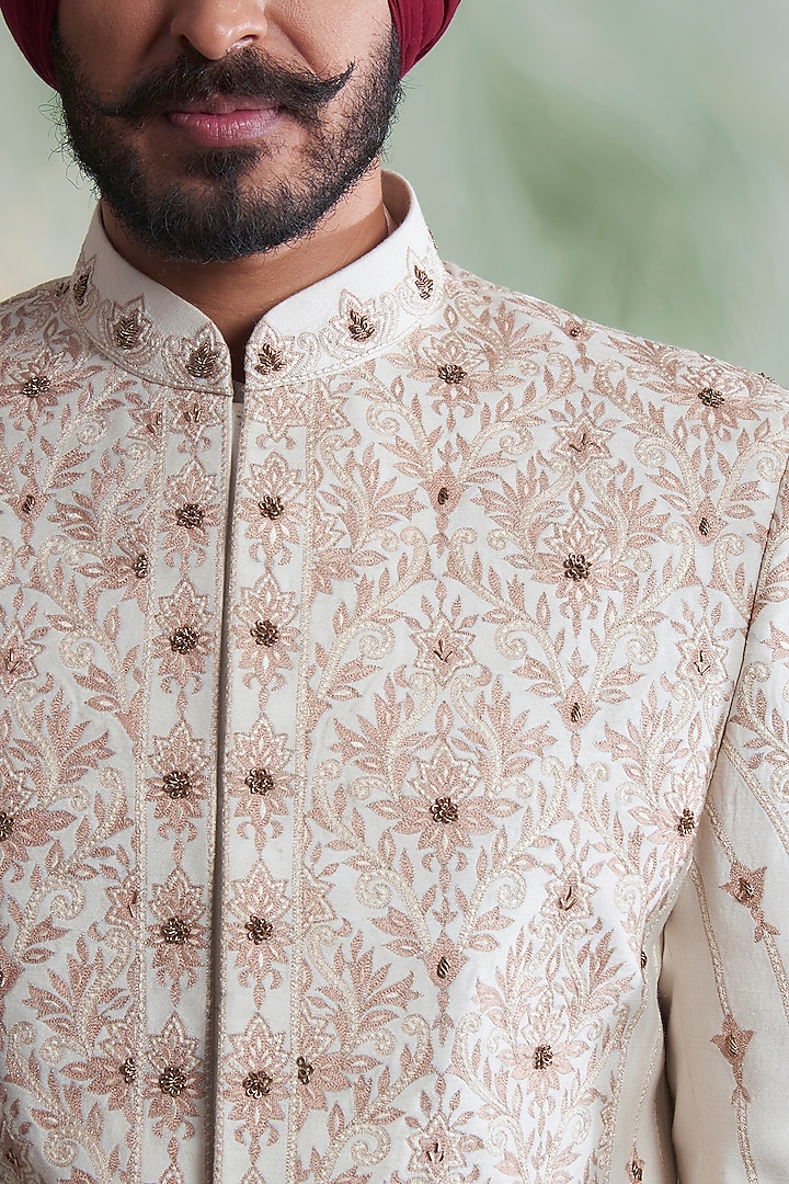 Ivory Embroidered Groom Sherwani Set by Gargee Designers at Pernia's Pop Up Shop