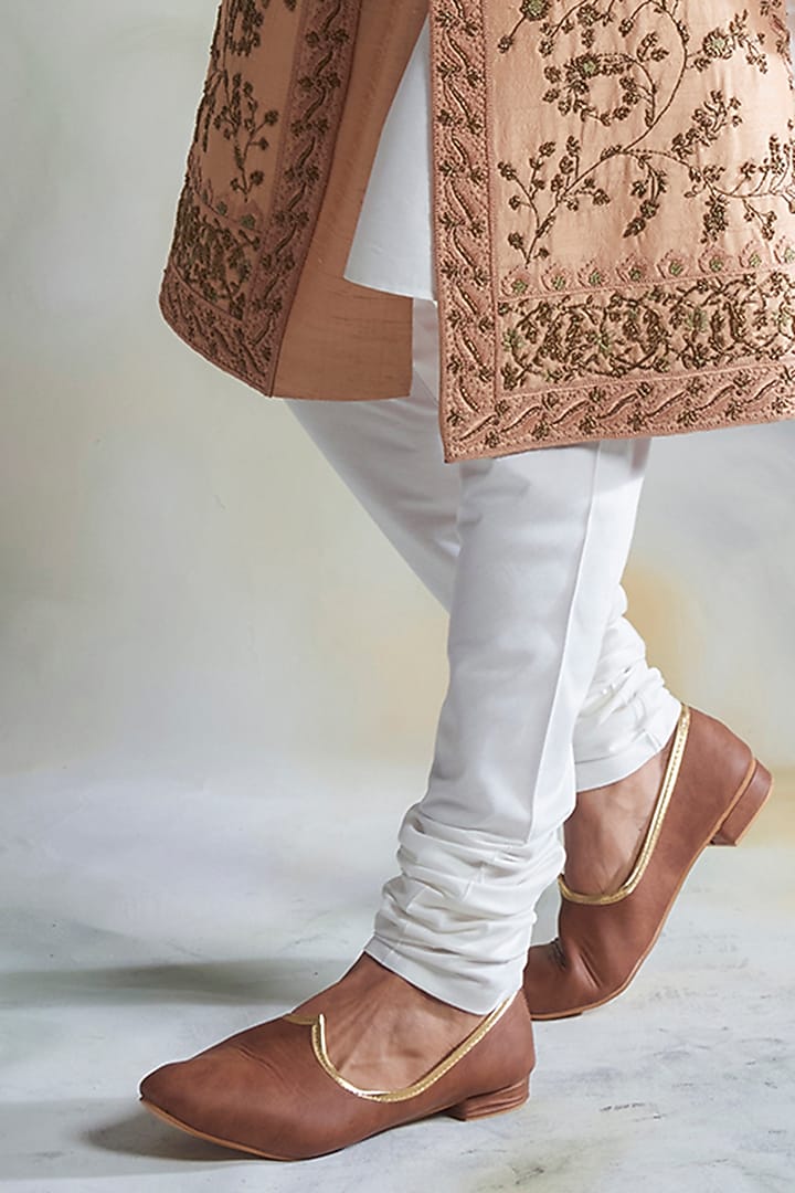 Peach Embroidered Groom Sherwani Set by Gargee Designers at Pernia's Pop Up Shop