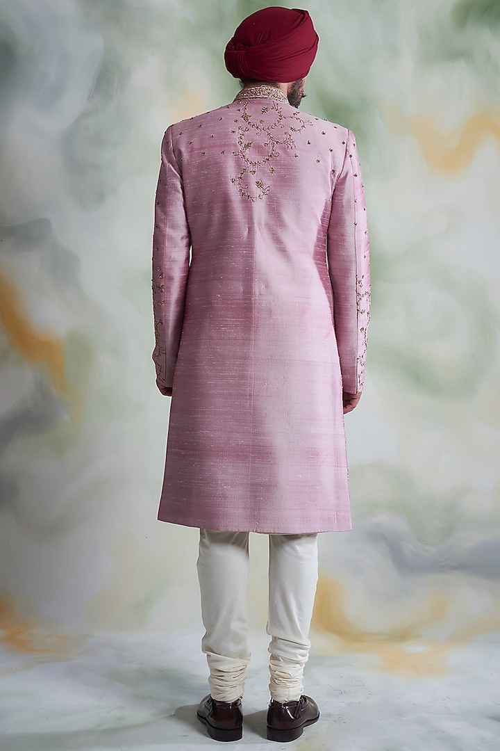 Onion Pink Embroidered Groom Sherwani Set by Gargee Designers at Pernia's Pop Up Shop