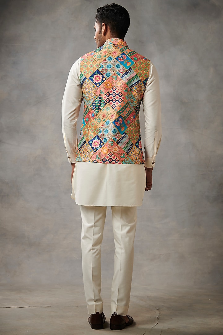 Multi-Colored Embroidered & Printed Bundi Jacket with Kurta Set by Gargee Designers at Pernia's Pop Up Shop